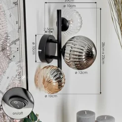 Applique murale - Verre 10 cm, 12 cm Chehalis Ambre, Clair, Fumé, 3 lumières