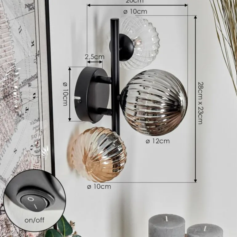 Applique murale - Verre 10 cm, 12 cm Chehalis Ambre, Clair, Fumé, 3 lumières