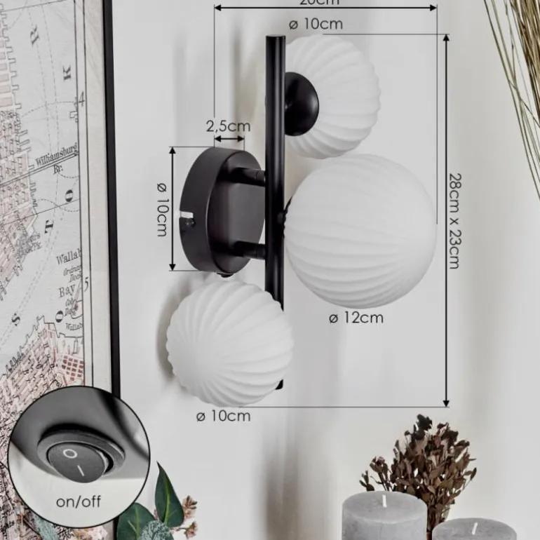 Applique murale - Verre 10 cm, 12 cm Chehalis Blanc, 3 lumières