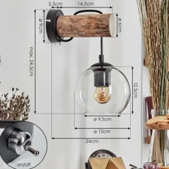 Applique murale - Verre 15 cm Koyoto Écru, Noir, 1 lumière