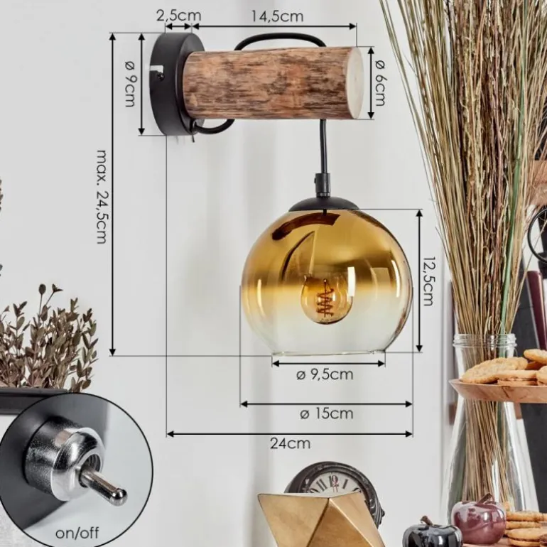 Applique murale - Verre 15 cm Koyoto Écru, Noir, 1 lumière