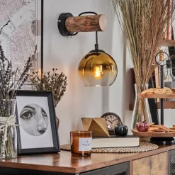 Applique murale - Verre 15 cm Koyoto Écru, Noir, 1 lumière