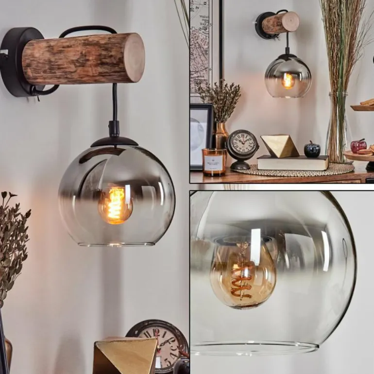 Applique murale - Verre 15 cm Koyoto Écru, Noir, 1 lumière