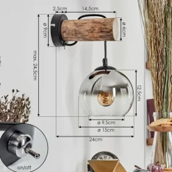 Applique murale - Verre 15 cm Koyoto Écru, Noir, 1 lumière