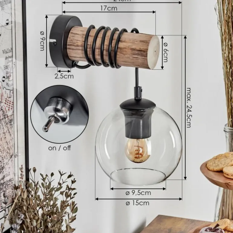 Applique murale - Verre 15 cm Koyoto Écru, Noir, 1 lumière