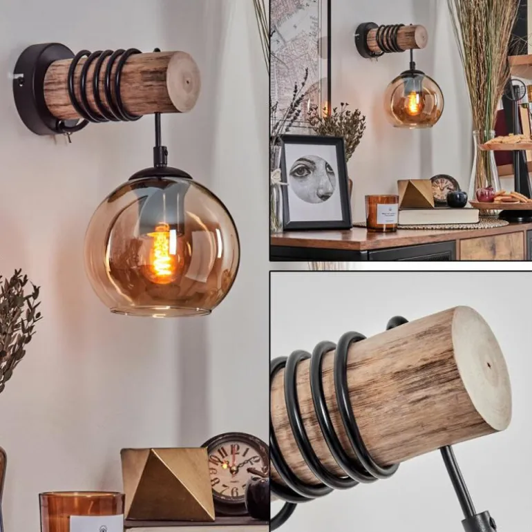 Applique murale - Verre 15 cm Koyoto Écru, Noir, 1 lumière