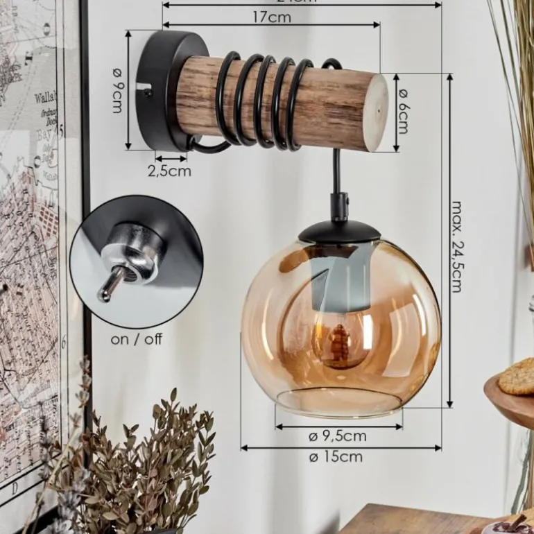 Applique murale - Verre 15 cm Koyoto Écru, Noir, 1 lumière