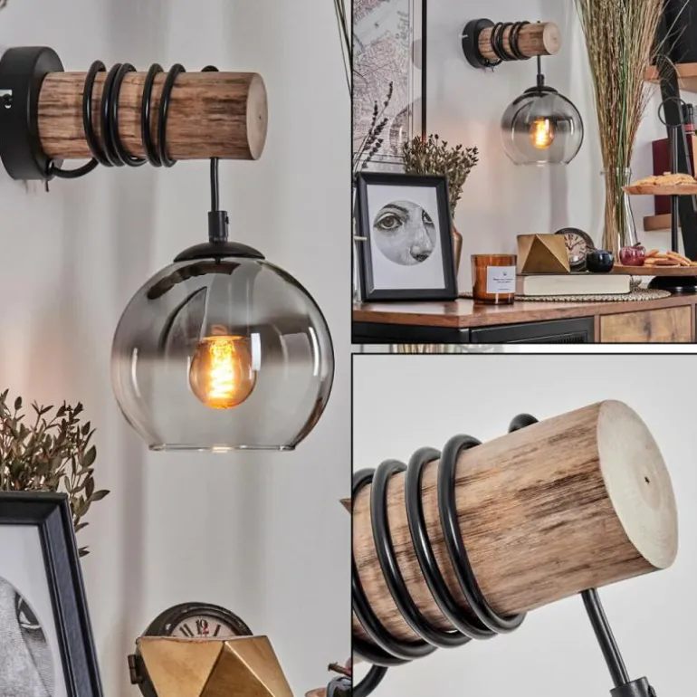 Applique murale - Verre 15 cm Koyoto Écru, Noir, 1 lumière