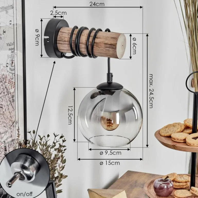 Applique murale - Verre 15 cm Koyoto Écru, Noir, 1 lumière