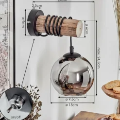 Applique murale - Verre 15 cm Koyoto Écru, Noir, 1 lumière