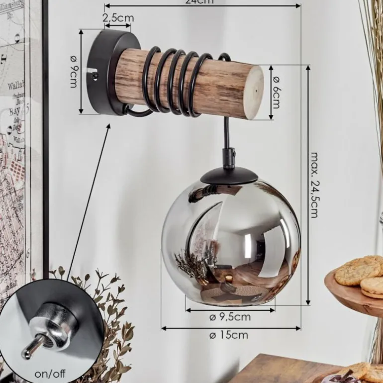 Applique murale - Verre 15 cm Koyoto Écru, Noir, 1 lumière