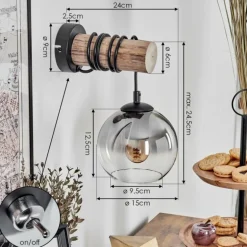 Applique murale - Verre 15 cm Koyoto Écru, Noir, 1 lumière