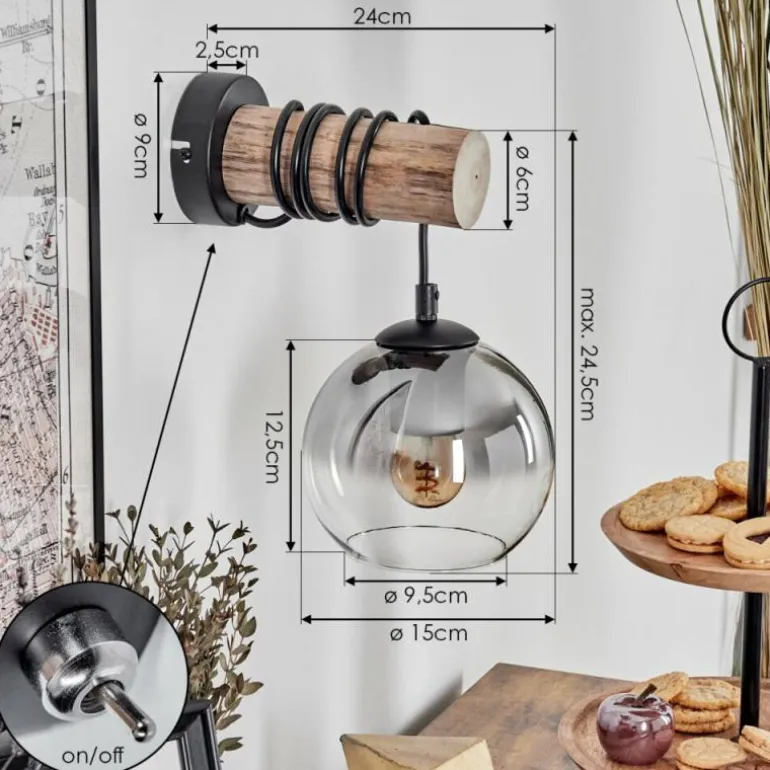 Applique murale - Verre 15 cm Koyoto Écru, Noir, 1 lumière