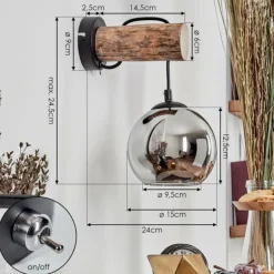 Applique murale - Verre 15 cm Koyoto Écru, Noir, 1 lumière