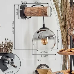 Applique murale - Verre 15 cm Koyoto Écru, Noir, 1 lumière