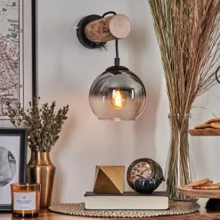 Applique murale - Verre 15 cm Koyoto Écru, Noir, 1 lumière