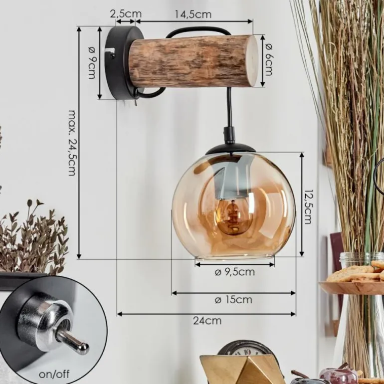 Applique murale - Verre 15 cm Koyoto Écru, Noir, 1 lumière