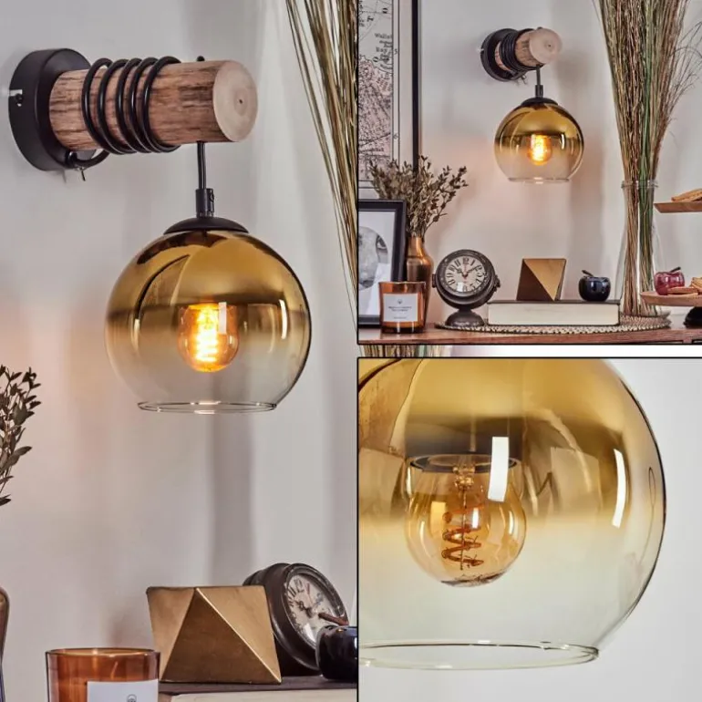 Applique murale - Verre 15 cm Koyoto Écru, Noir, 1 lumière