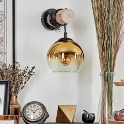 Applique murale - Verre 15 cm Koyoto Écru, Noir, 1 lumière