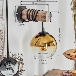 Applique murale - Verre 15 cm Koyoto Écru, Noir, 1 lumière