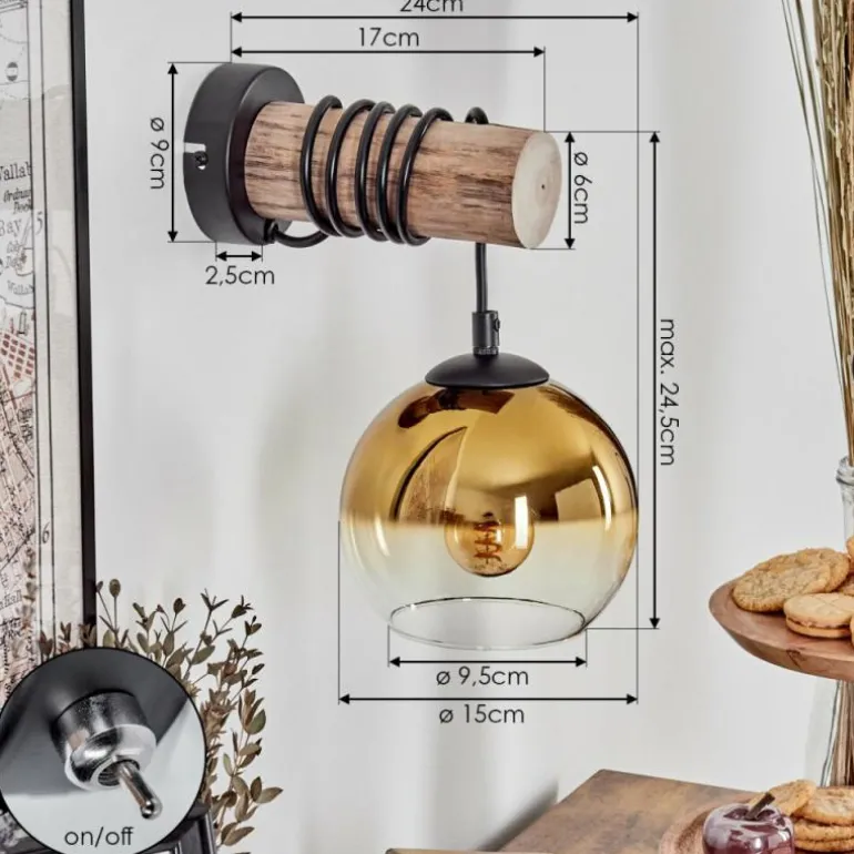 Applique murale - Verre 15 cm Koyoto Écru, Noir, 1 lumière