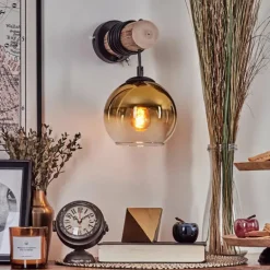 Applique murale - Verre 15 cm Koyoto Écru, Noir, 1 lumière