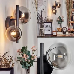 Applique murale - Verre 10 cm, 12 cm Chehalis Noir, 2 lumières