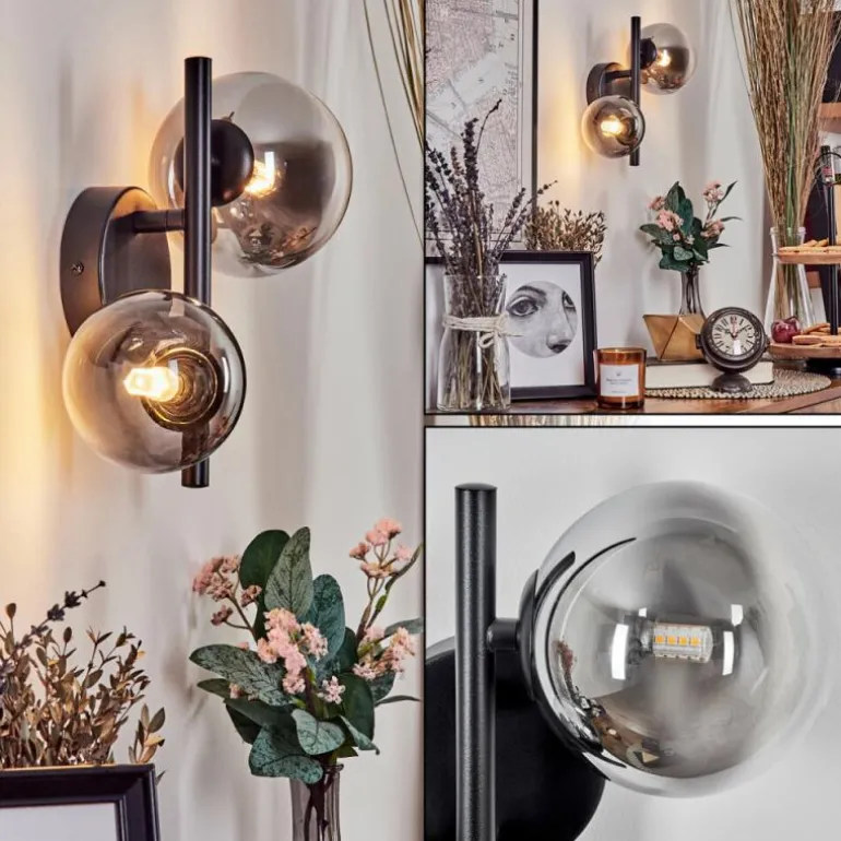 Applique murale - Verre 10 cm, 12 cm Chehalis Noir, 2 lumières