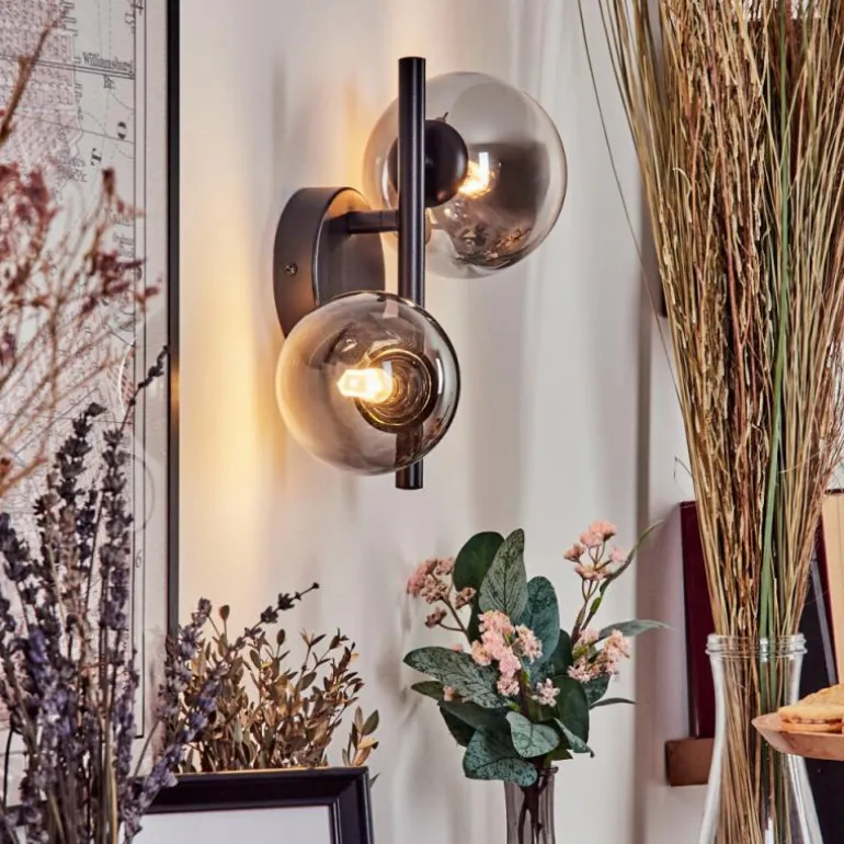 Applique murale - Verre 10 cm, 12 cm Chehalis Noir, 2 lumières