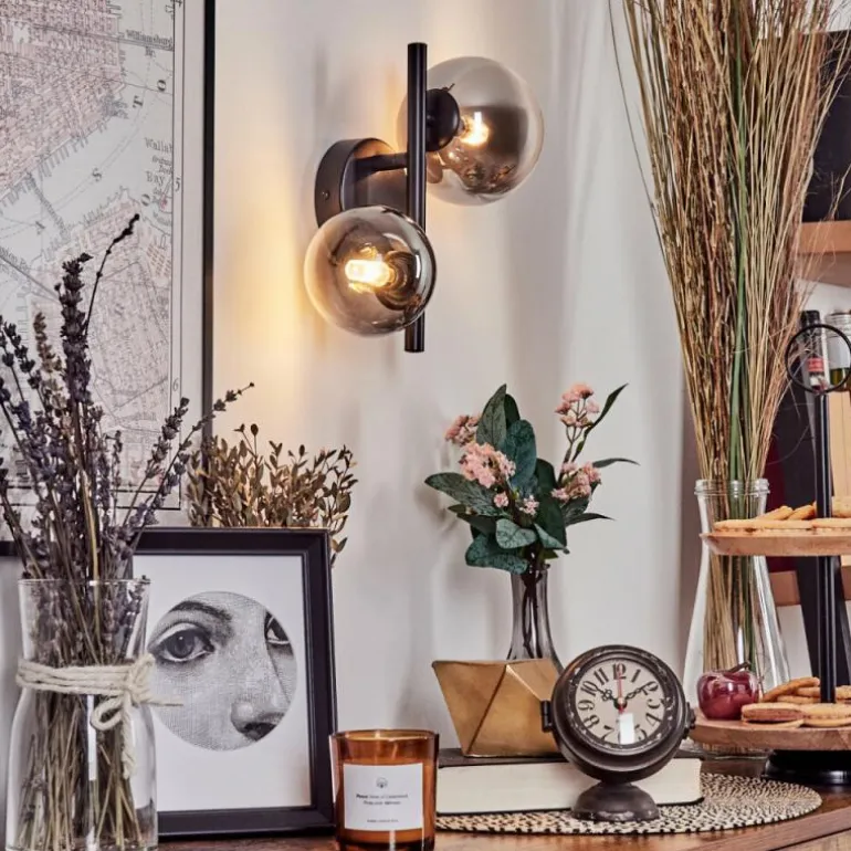 Applique murale - Verre 10 cm, 12 cm Chehalis Noir, 2 lumières