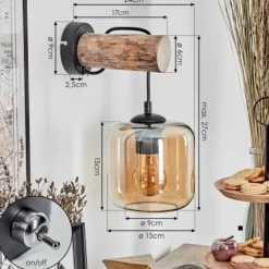 Applique murale - Verre 15 cm Lauden Écru, Noir, 1 lumière