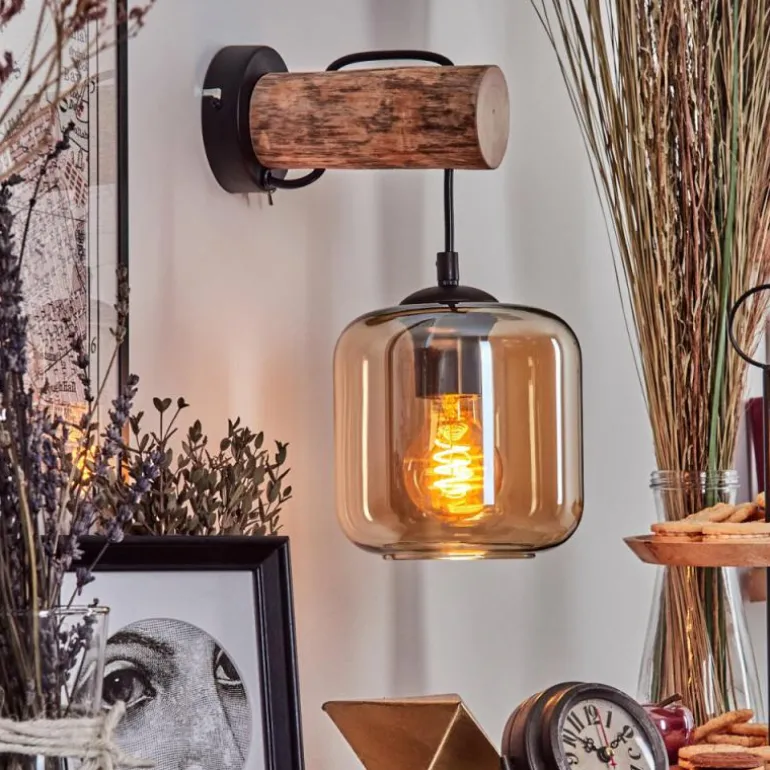 Applique murale - Verre 15 cm Lauden Écru, Noir, 1 lumière