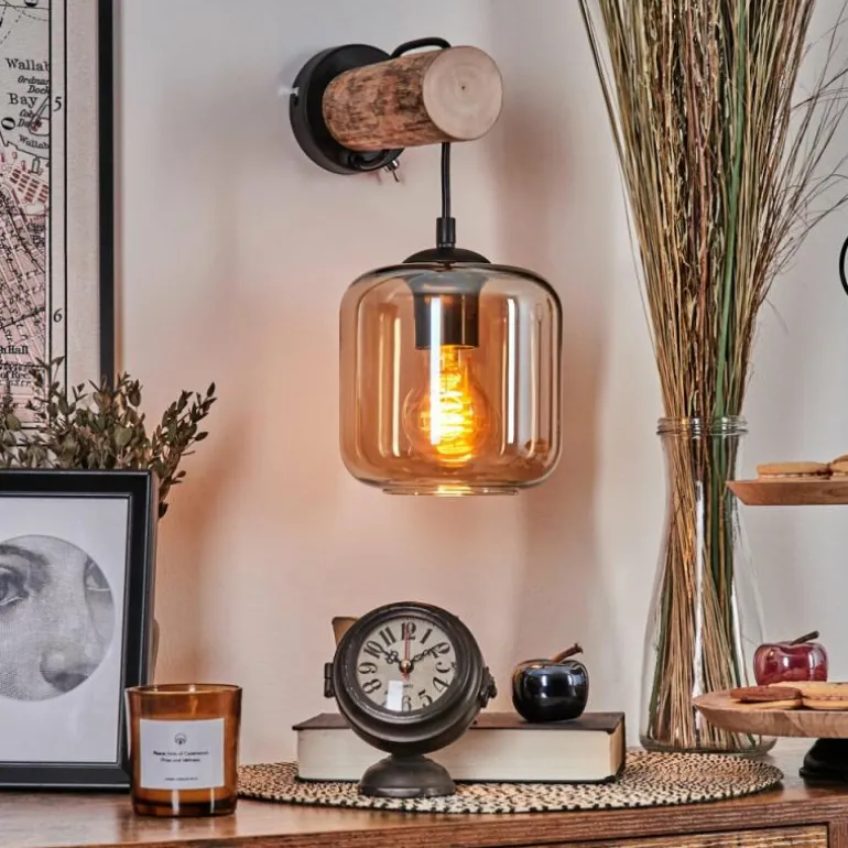 Applique murale - Verre 15 cm Lauden Écru, Noir, 1 lumière