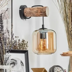 Applique murale - Verre 15 cm Lauden Écru, Noir, 1 lumière