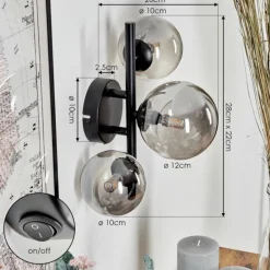 Applique murale - Verre Chehalis Fumé, 3 lumières