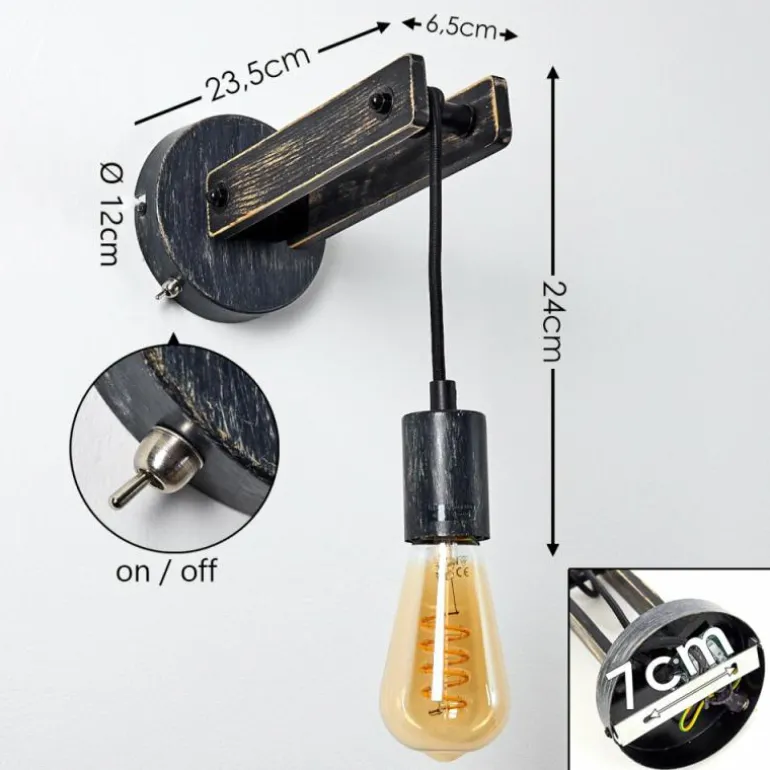 Applique murale Aarhus Gris, Noir, 1 lumière