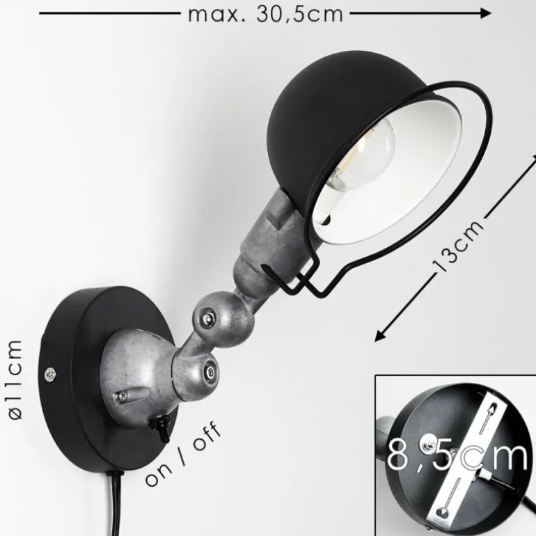 Applique murale Arild Noir, Argenté, 1 lumière