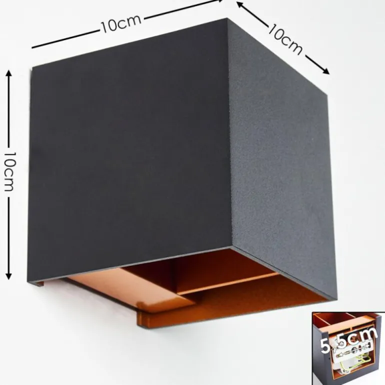 Applique murale Badajoz Cuivre, Noir, 1 lumière