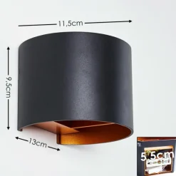 Applique murale Badajoz LED Cuivre, Noir, 1 lumière