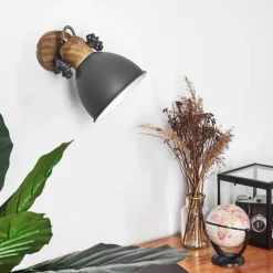 Applique murale Banjul Gris, Bois foncé, 1 lumière