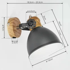 Applique murale Banjul Gris, Bois foncé, 1 lumière