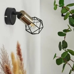 Applique murale Baripada Laiton, Noir, 1 lumière