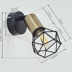 Applique murale Baripada Laiton, Noir, 1 lumière