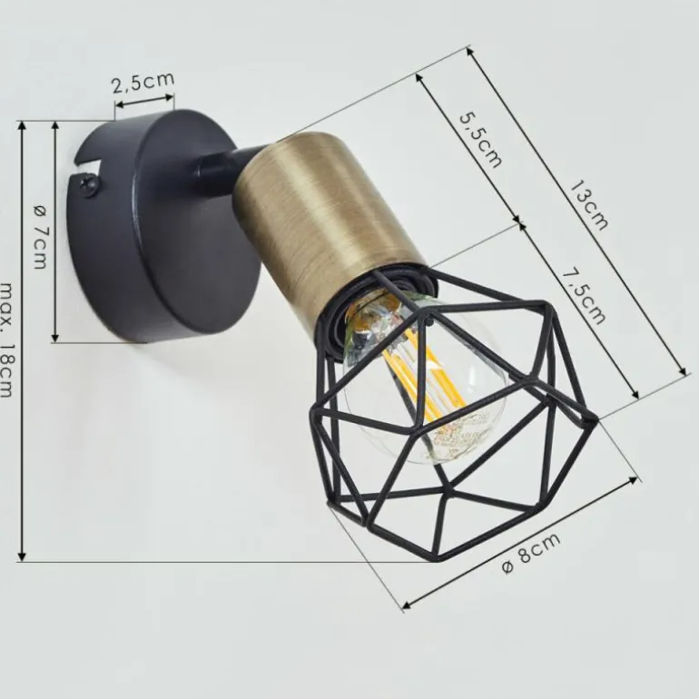 Applique murale Baripada Laiton, Noir, 1 lumière