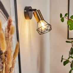 Applique murale Baripada Laiton, Noir, 1 lumière