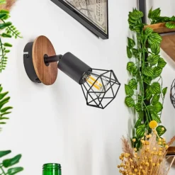 Applique murale Baripada Bois foncé, Noir, 1 lumière