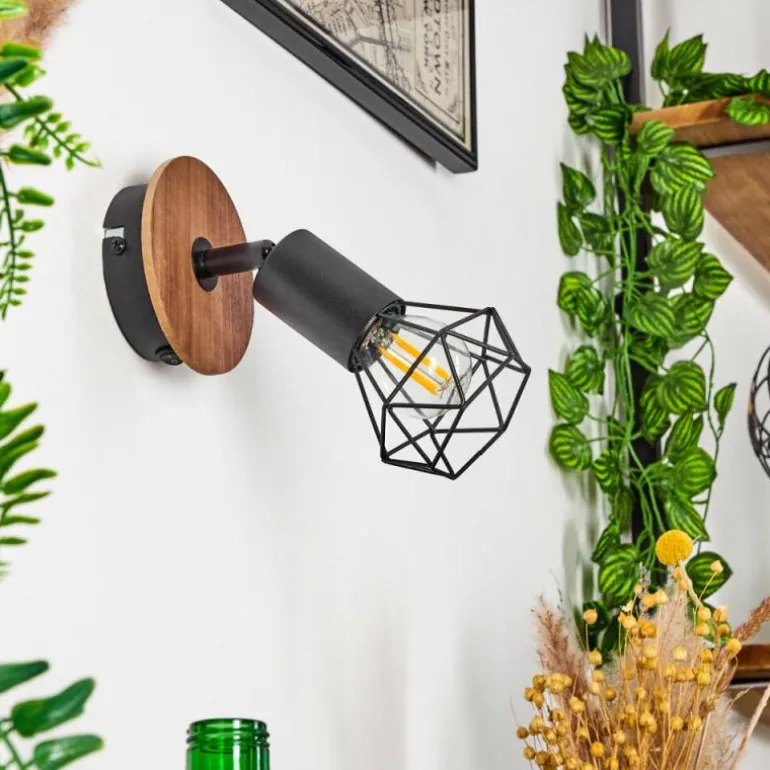 Applique murale Baripada Bois foncé, Noir, 1 lumière