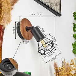 Applique murale Baripada Bois foncé, Noir, 1 lumière