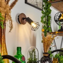 Applique murale Baripada Bois foncé, Noir, 1 lumière