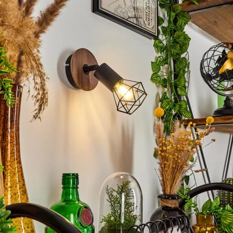 Applique murale Baripada Bois foncé, Noir, 1 lumière